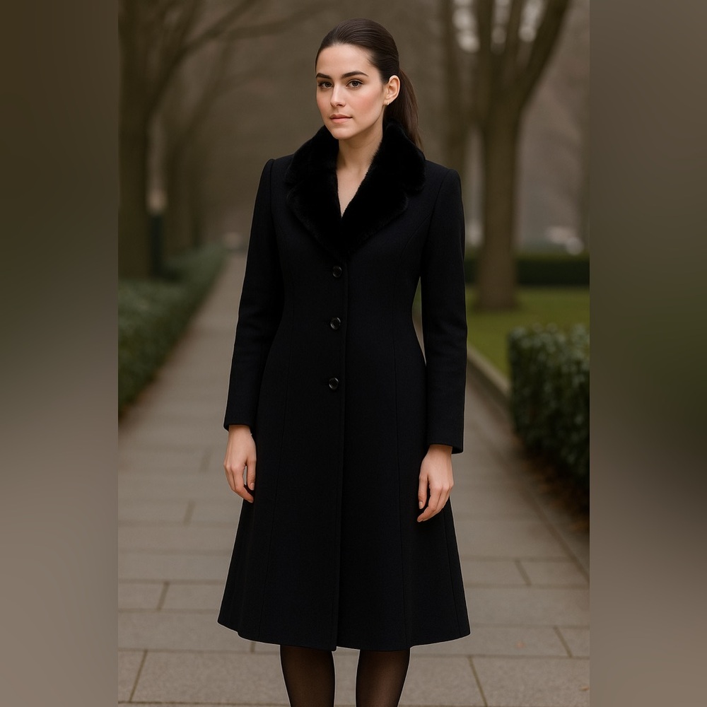 VNTG GENNY black Wool Dress long Coat Jacket women‎ M old money read description